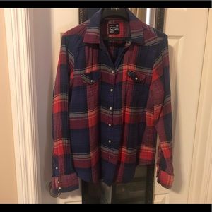 American Eagle purple/pink plaid shirt